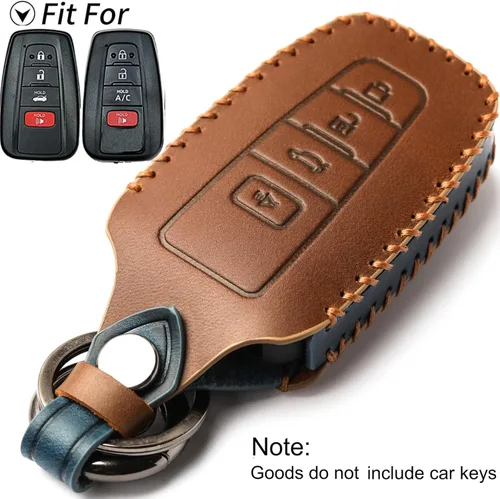 Miniatura 2 de Funda de cuero para llavero Toyota con llavero de cuero para Camry RAV4 Highlander Corolla 2018-2023, 4 Botón-marrón