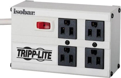 Tripp Lite IBAR4-6D Regleta de protección contra sobretensiones Isobar de 4 tomas, cable de 6 pies, enchufe de ángulo recto, 3330 julios, carcasa de