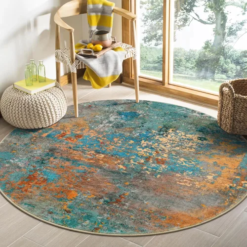 Miniatura 72 de Lahome Alfombra redonda moderna abstracta de 3 pies, color azul, lavable, de 3 x 3 pies, para cocina, entrada, suave, pequeña, antideslizante