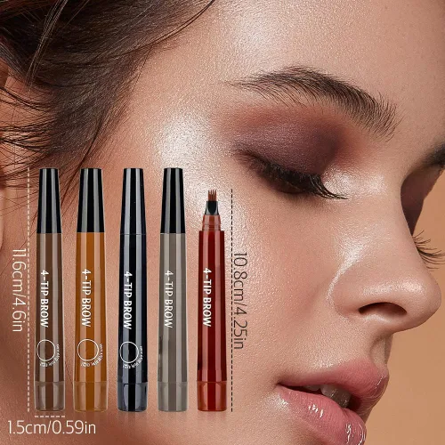 Miniatura 4 de 2 bolígrafos de contorno de cejas Microblading, lápiz mágico impermeable 3D para cejas, 4 puntas, lápiz de cejas mágico, de larga duración y a Marrón
