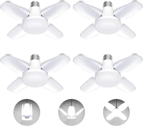 Miniatura 9 de Paquete de 2 bombillas LED de garaje, mini luces LED de techo de garaje de 50 W, 4 paneles ajustables, bombilla LED de garaje de 5000 lúmenes, luz
