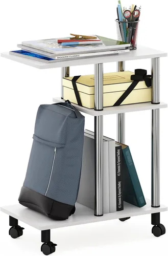 Miniatura 16 de Furinno Turn-N-Tube - Mesa auxiliar en forma de C con ruedas, robre francés gris/negro Roble francés gris/negro.