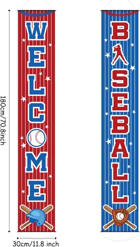 Miniatura 2 de Decoraciones de fiesta de béisbol con temática de béisbol, letrero de porche de cumpleaños, cartel colgante para puerta de béisbol, deportes