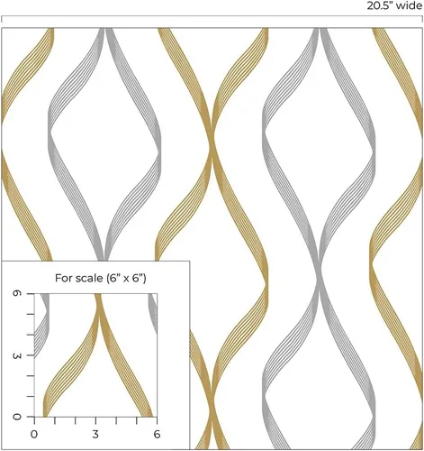 Miniatura 9 de NextWall Ogee Ribbon - Papel tapiz autoadhesivo (plateado y dorado)