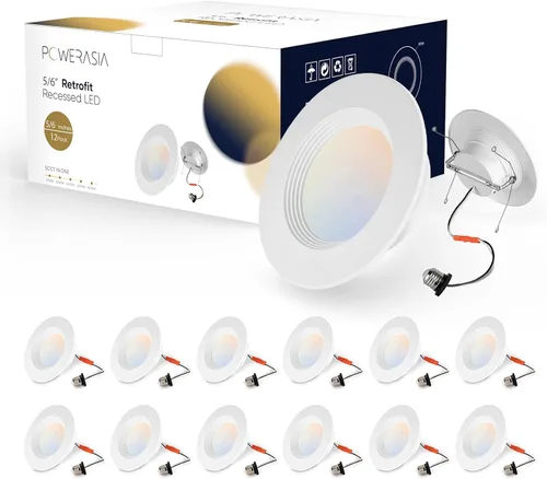 Miniatura 9 de Paquete de 12 luces LED de 4 pulgadas para lata, iluminación empotrada 5CCT de 4 pulgadas, a seleccionar, 2700K-6000K regulable, 9W 630LM luces
