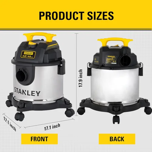 Miniatura 9 de STANLEY Aspiradora húmeda y seca de 4 galones, soplador de vacío 3 en 1 de 4 picos HP de acero inoxidable con potente succión, aspiradora para lugar