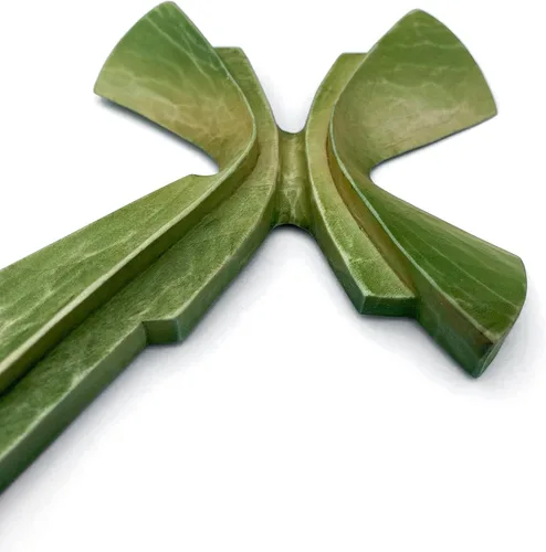 Miniatura 5 de Cruz tallada a mano de madera para decoración de pared, arte de pared de crucifijo grande hecho a mano (11.81 pulgadas, verde)