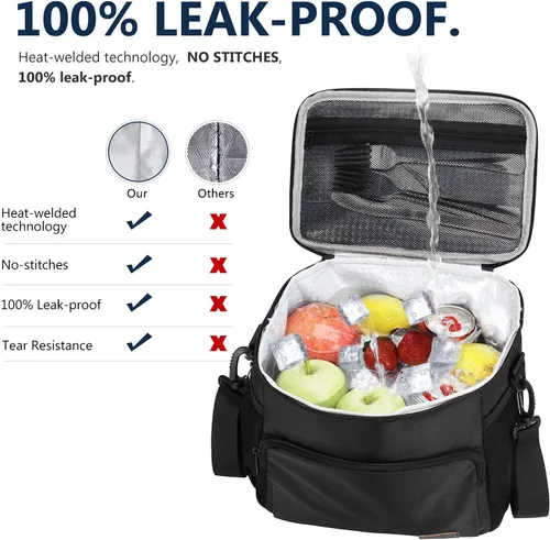 Miniatura 4 de Gloppie Fiambrera para hombres Bolsa de almuerzo para mujeres, a prueba de fugas almuerzo refrigerador bolsa negro gran almuerzo térmica