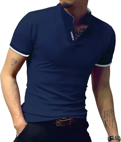 Miniatura 2 de LOGEEYAR - Polo de piqué para hombre manga corta ajustado de algodón