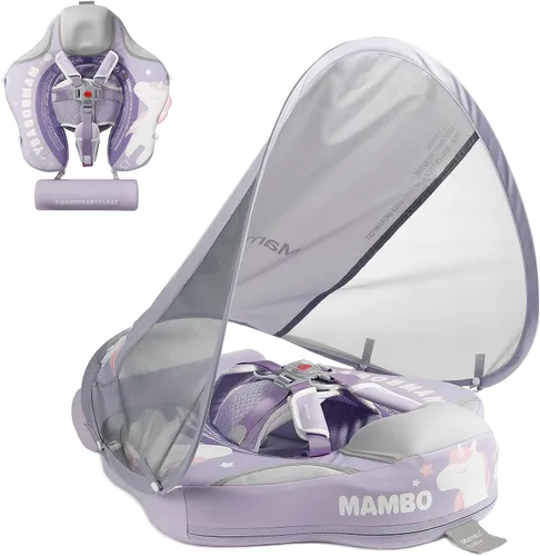 Miniatura 22 de Mambobaby Flotador de piscina para bebés sin deslizamiento con toldo y cola flotador de natación no inflable para bebés, espuma perla, UPF 50+
