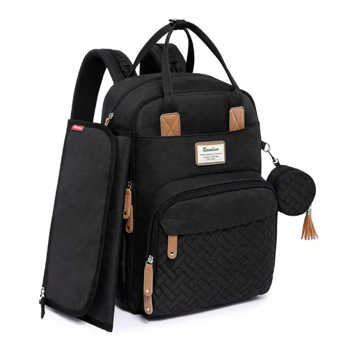 RUVALINO - Mochila de pañales neutrales todo en uno para niños y niñas, mochila de viaje grande multifunción con cambiador portátil, correas para