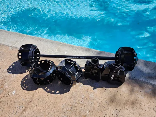 Aquastrength Ultimate Bundle - Equipo funcional para ejercicios de piscina | Pesas de agua | Barbell, campanas y aletas | Enlace a Ejercicios y