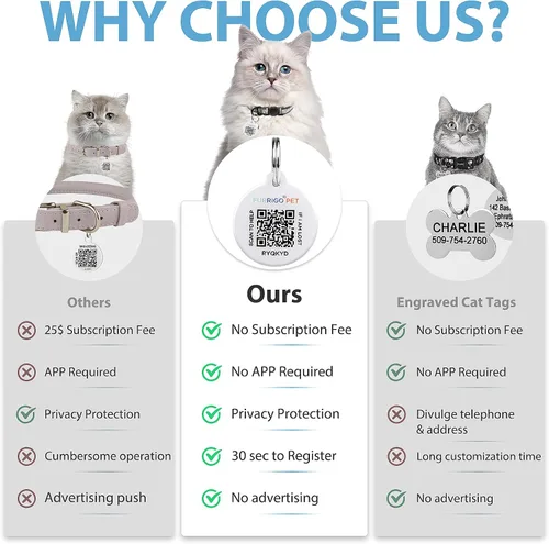 Miniatura 2 de Collar de Gato con Liberación de Seguridad con Etiqueta de Nombre de Código QR, Collares Reflectantes para Gatitos con Cascabel, Etiqueta