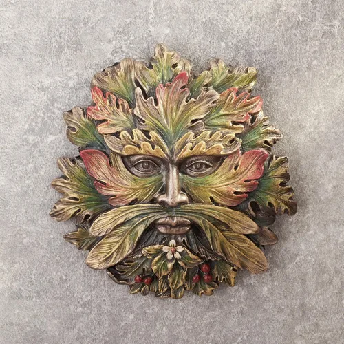 Miniatura 3 de Veronese Design Placa pintada a mano de la resina de la escultura de la pared de Greenman del solsticio del verano de 5 1/8 pulgadas