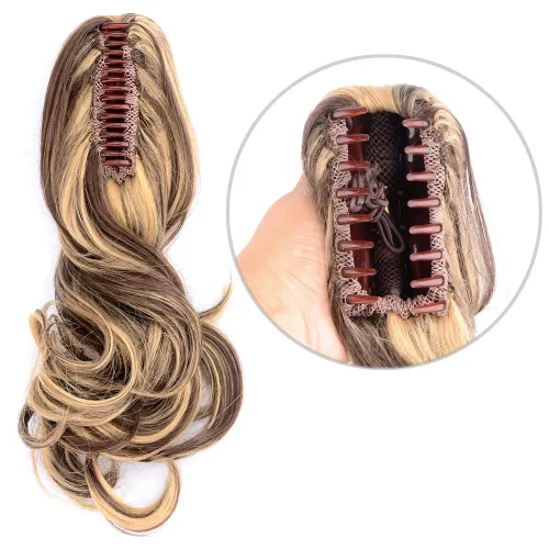 Miniatura 4 de Extensiones de cola de caballo cortas con clip, onduladas, rizadas y onduladas, sintéticas envolventes con clip, de 13 pulgadas, para mujeres