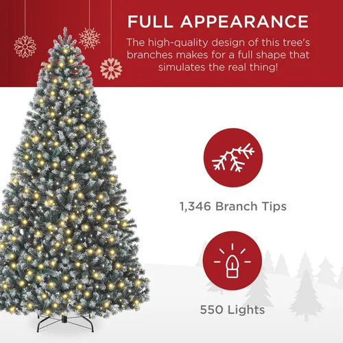 Miniatura 5 de Best Choice Products Artificial Frosted Christmas Tree, 7.5ft Premium Pre-Lit Realistic Spruce Holiday Décor w/Dense Branches, Metal Base – Blue