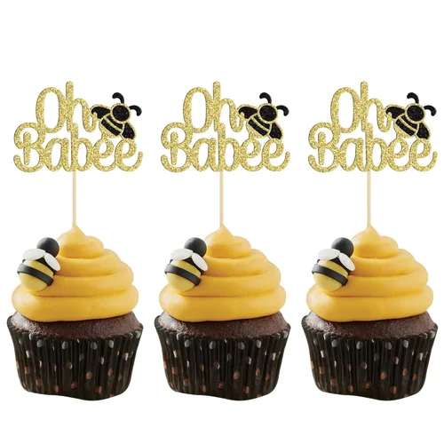 Miniatura 16 de Gyufise 24 adornos para cupcakes de abejorros de abejorro, pequeñas figuritas de abeja, selecciones de cupcakes Oh Babee, decoraciones para pasteles