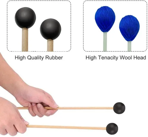 Miniatura 3 de Mallets de tambor, 2 pares de mazos de marimba de goma e hilo, instrumentos de percusión, accesorios para tambor de acero, bajo, platillos