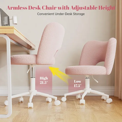 Miniatura 7 de DurayLoly Silla de Tocador con Ruedas Rosa, Linda Silla de Tocador con Respaldo, Silla de Escritorio Ultra-Suave de Felpa, Silla de Oficina Pequeña