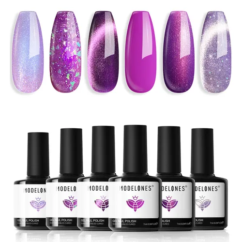 Miniatura 13 de modelones - Juego de 6 esmaltes en gel con efecto de ojo de gato cristalino, holográfico 9D, brillantina, negro, azul, morado, verde, con imán