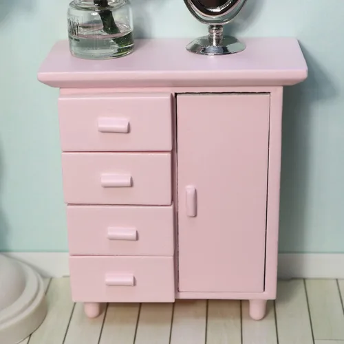 Miniatura 3 de Mesitas de noche de casa de muñecas, mesita de noche de madera en miniatura, mueble de mueble a escala 1:12, modelo de estante para mini aparador