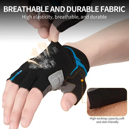 Miniatura 5 de Souke Sports Guantes de ciclismo para hombre con almohadillas de gel, guantes de bicicleta de medio dedo, ligeros, antideslizantes, absorben