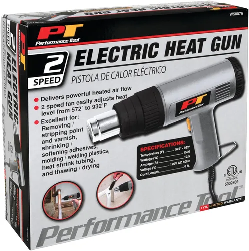 Miniatura 4 de Performance Tool W50076 Pistola de calor de 2 velocidades 1500W (300/500 Celsius) para quitar pintura, doblar tuberías, encoger PVC y más