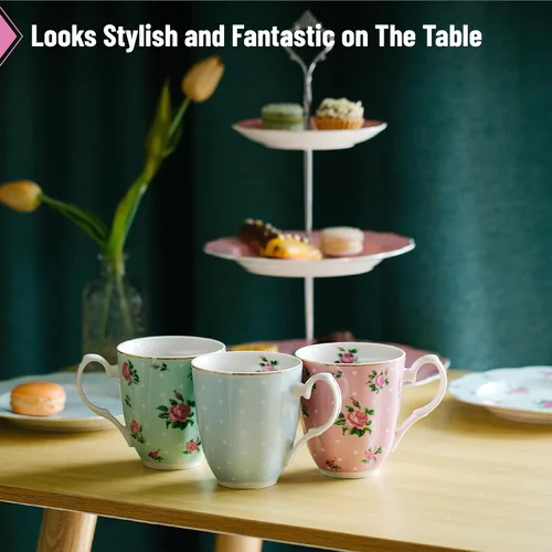 Miniatura 5 de BTaT- Royal - Juego de 8 tazas de café de porcelana de porcelana de porcelana de 12 onzas, tazas de café grandes para tazas de café, tazas de té