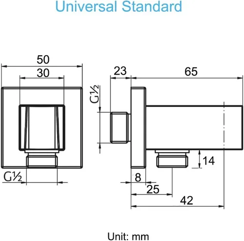 Miniatura 2 de Codo de suministro de pared con soporte de ducha de mano, conector de manguera de ducha cuadrado de latón de 1/2 pulgada, montaje en pared, salida