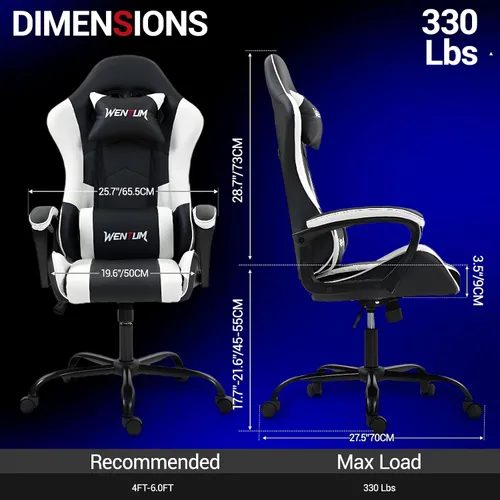 Miniatura 3 de Silla de videojuegos de piel sintética para masaje, silla de videojuegos para PC con soporte lumbar para hombres y mujeres, oficina en casa, altura