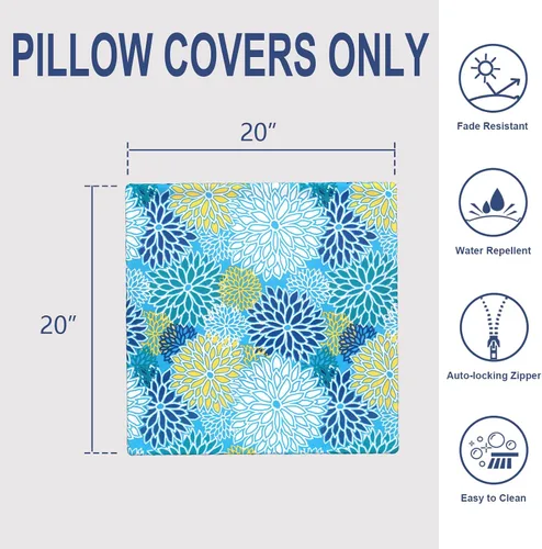 Miniatura 513 de Juego de 2 almohadas para exteriores de 16 x 16 pulgadas, repelentes al agua con interiores, para muebles de patio, hogar, jardín, geometría bohemia