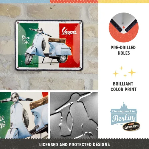 Miniatura 3 de Nostalgic-Art Cartel de hojalata retro, 5.9" x 7.9", Vespa – Desde 1946 – Idea de regalo para los fanáticos de los scooters, Producto de licencia