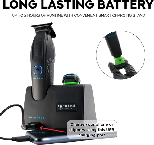 Miniatura 8 de Supreme Trimmer Recharge ST777 - Recortadora de barbero profesional con 2 baterías extraíbles Motor de 8000 RPM, cuchillas DLC de espacio cero