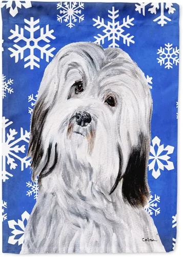 Miniatura 207 de Caroline's Treasures SC9374GF Bulldog English Snow flakes Holiday Garden Flag Buzón Bandera decorativa para patio exterior, patio, obras de arte