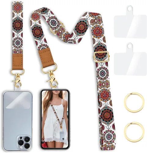 Miniatura 33 de Cordón cruzado para teléfono celular con correa para la muñeca, diseño de flores, para colgar alrededor del cuello, correa floral ajustable