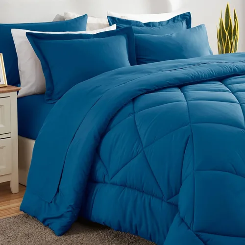 Miniatura 8 de CozyLux Juego de ropa de cama con edredón tamaño King color teja - 7 piezas, juego de cama en una bolsa, juego de ropa de cama de lujo suave
