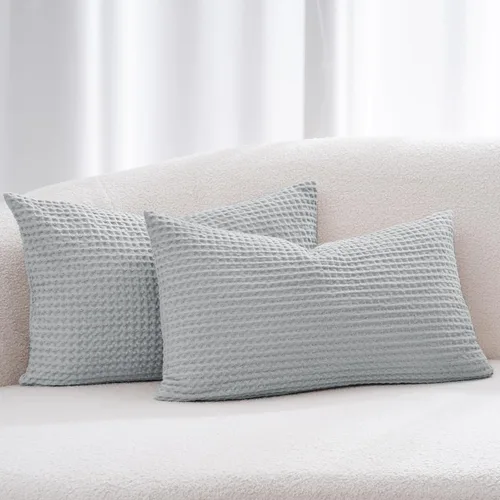 Miniatura 41 de PHF Funda de almohada 100% algodón con tejido de gofre, 18 x 18 pulgadas, sin relleno, paquete de 2 elegantes fundas de almohada cuadradas Gris claro