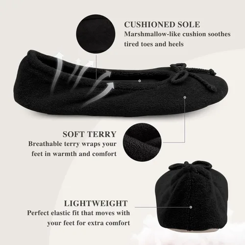 Miniatura 2 de BCTEX COLL Pantuflas de casa de bailarina con lazo para mujer, pantuflas de satén para dormitorio con suela de gamuza para interiores