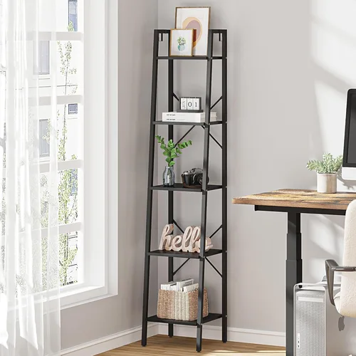 Miniatura 9 de Hzuaneri - Estantería escalera, estantería con soporte para libros, estante de almacenamiento de esquina independiente con 2 ganchos para oficina