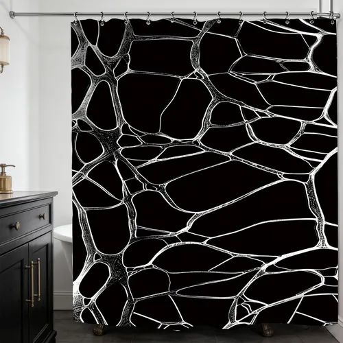 Abstract Black White Geometric Bathroom Shower Curtain 60W by 71H Inch Modern Contemporary Neutral Minimalist Simple Polyester Fabric 12 Plastic