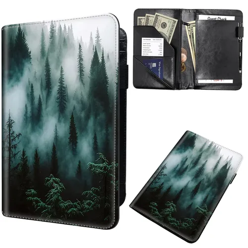 Miniatura 32 de Libreta de pedidos para camarera, cartera de cuero con bolsillo con cremallera oculta, soporte para bolígrafos, lindo organizador para camarera