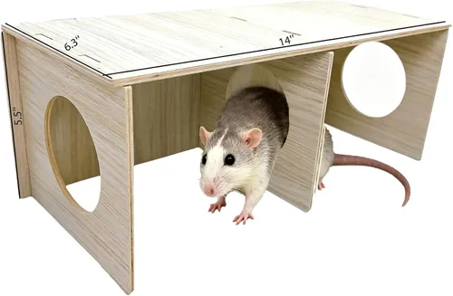 Miniatura 8 de Hamiledyi Túnel de Escondite de Madera para Hámsters de 2 Cámaras - Juguetes Explorativos de Múltiples Cámaras, Laberinto de Escondite