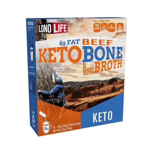 LonoLife Polvo de proteína de caldo de hueso Keto - Palitos con sabor a carne: 0.28 oz de proteína, 0.14 oz de grasa, apto para Keto, 10 porciones