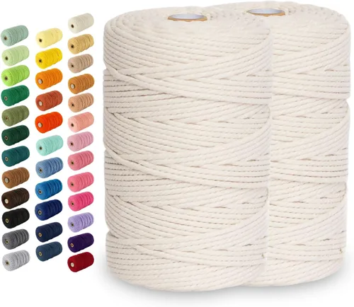 Miniatura 18 de Nook Theory - Cuerda de macramé de 3 mm, 220 yardas de cuerda de algodón, hilo de 4 mm y 5 mm, cuerda para manualidades, perfecta para colgantes
