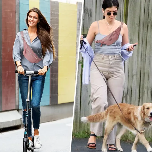 Miniatura 6 de Bolso pequeño de la honda para las mujeres del riñonera de nylon con la correa ajustable, Rosado
