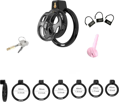 Miniatura 2 de Soft Rubber Male Chastity Cage, with 6 Size Rings, Invisible Lock Man Penis Exercise Bondage Gear & Accessories Lightweight Adult Sex Toys (Black, S)