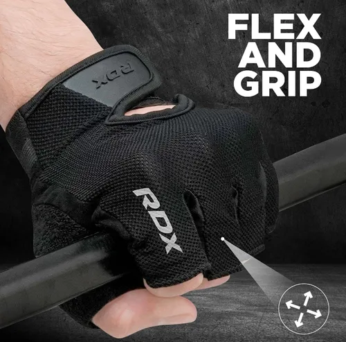 Miniatura 8 de Guantes de levantamiento de pesas RDX para gimnasio, fitness y entrenamiento, protección antideslizante de la palma, medio dedo, guantes