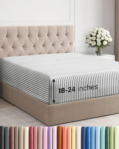 Miniatura 24 de Sábana bajera ajustable extra profunda tamaño completo – Sábana bajera individual de lujo para hotel únicamente – Se adapta fácilmente a colchones