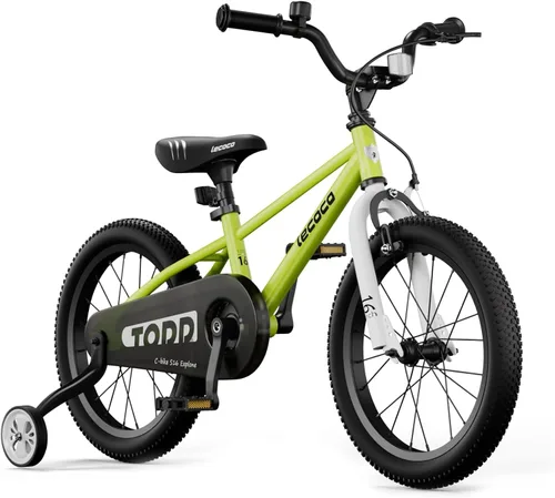 Miniatura 8 de lecoco Bicicleta infantil para niños y niñas, bicicleta infantil de 14, 16, 18 pulgadas, con ruedas de entrenamiento, frenos de pedal, freno de mano