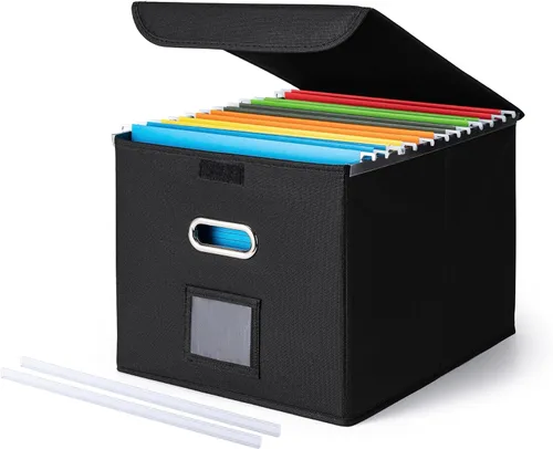 Miniatura 10 de Cajón Organizador de Archivos CADONO con Tapa, Organizador de Carpetas de Archivos Plegable con Deslizador de Plástico, Caja de Carpetas de Archivos